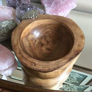 Wooden Serving Bowl with Silver Grape Accent